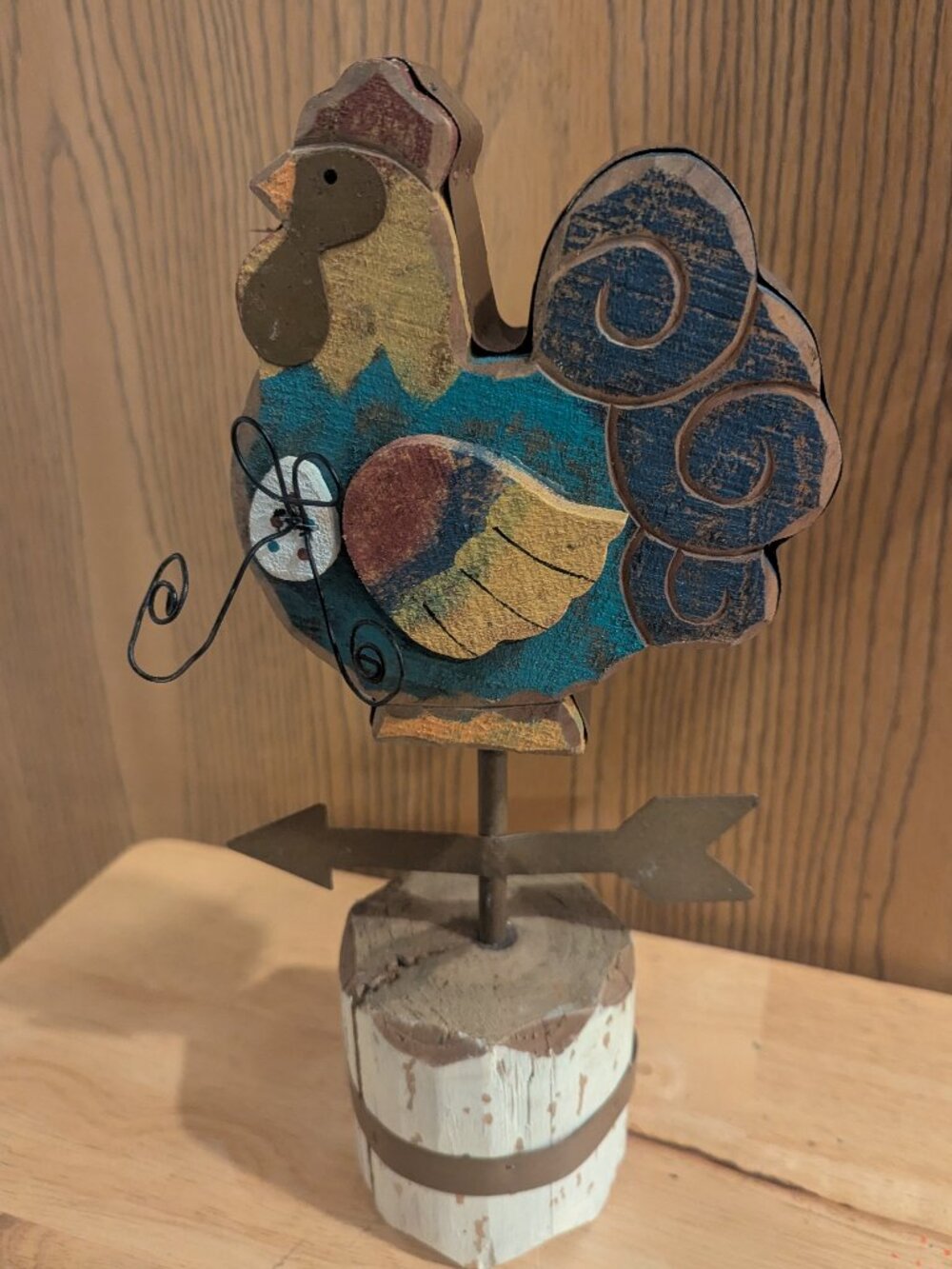 Rustic Wood Metal Rooster Weathervane Decorative Farmhouse Country Homestead-12"